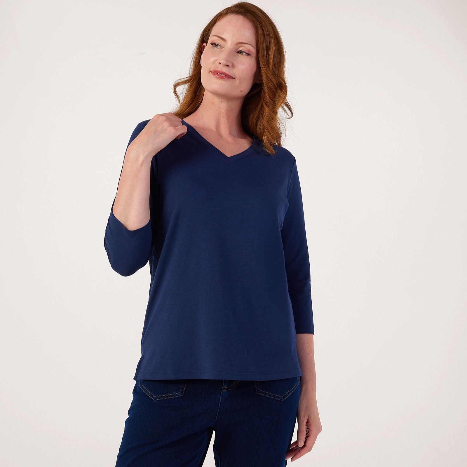 Denim & Co. V-Neck Three-Quarter Length Sleeve Top