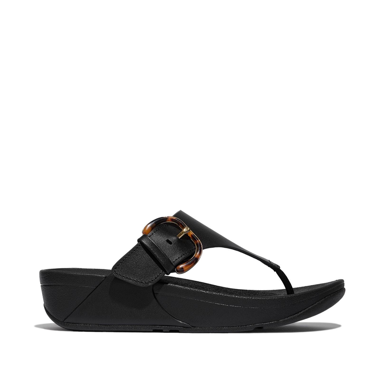 Outlet Fitflop Lulu Resin Buckle Leather Toe-Post Sandals