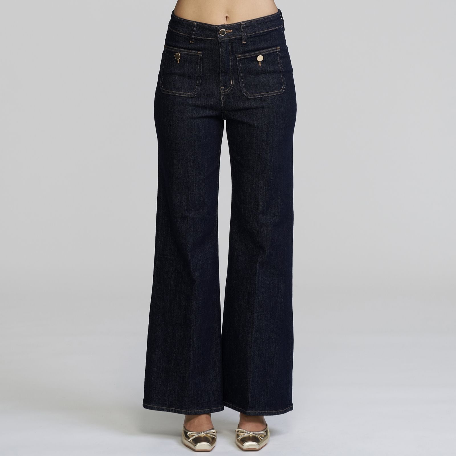 ELLE Get The Look Patch Pocket Wide Leg Jeans