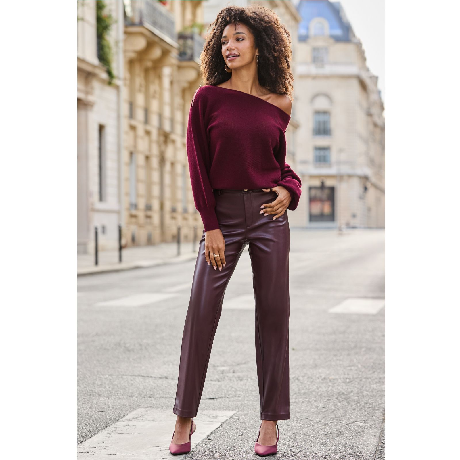 Sosandar Faux Leather Straight Leg Trousers