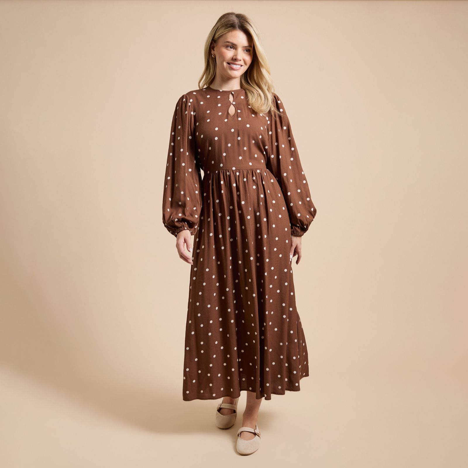 Dorothy Perkins Double Keyhole Blouson Sleeve Printed Midi Dress Standard
