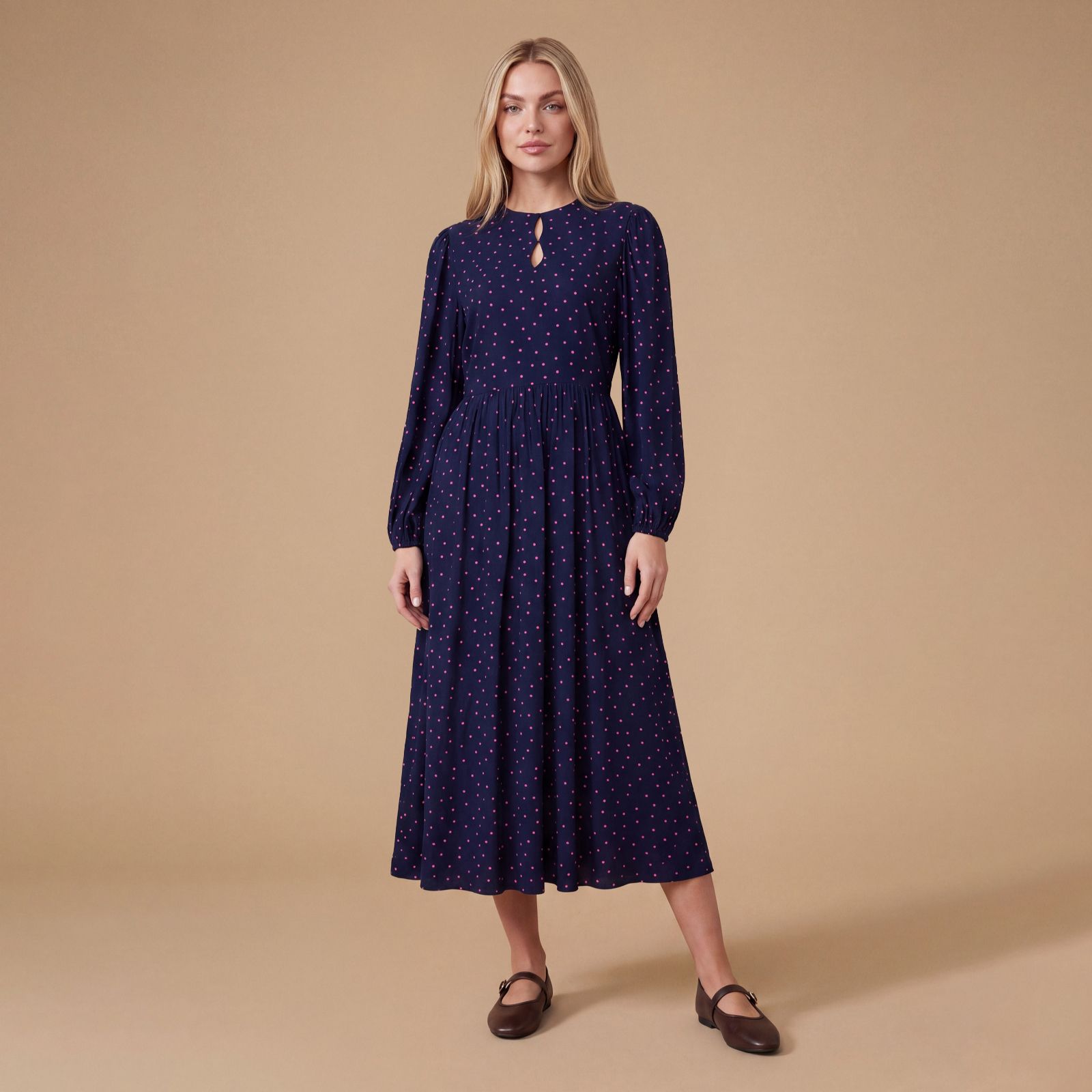 Dorothy Perkins Double Keyhole Blouson Sleeve Printed Midi Dress Standard