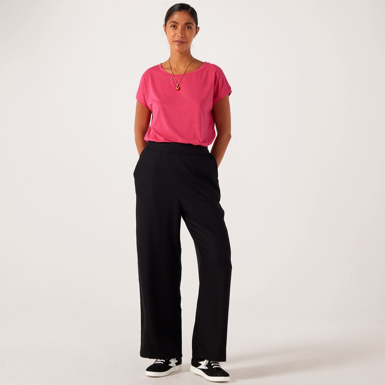 Denim & Co. Viscose Twill Wide Leg Trouser Standard