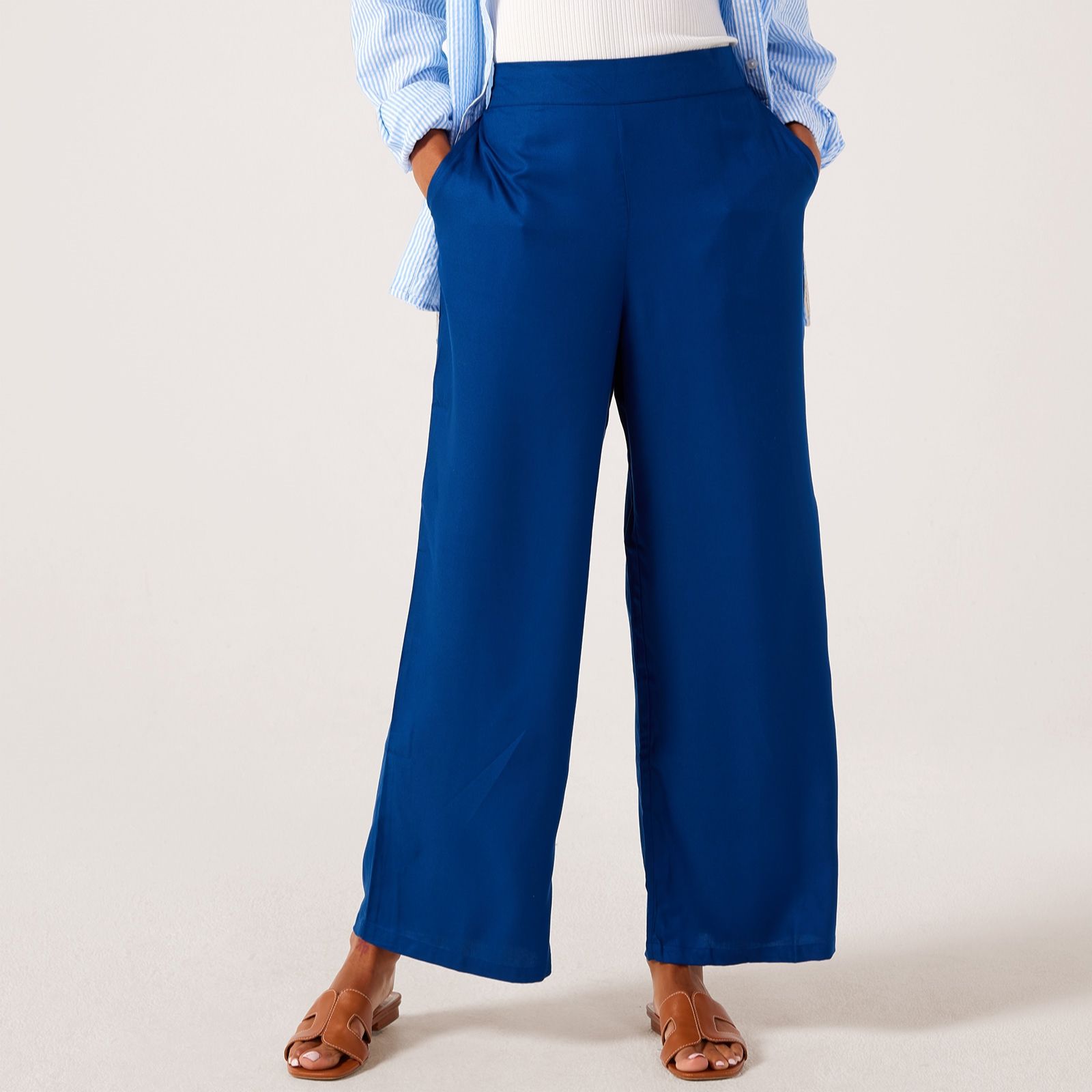 Denim & Co. Viscose Twill Wide Leg Trouser Standard