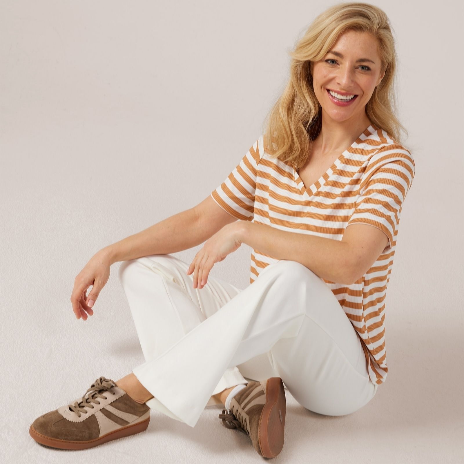 Kim & Co Silky Rib Knit Short Sleeve V-Neck Top