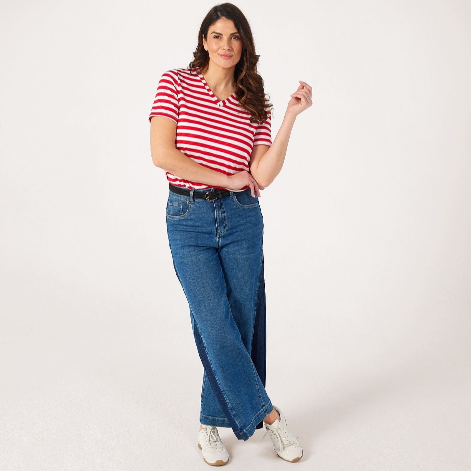 Kim & Co Silky Rib Knit Short Sleeve V-Neck Top