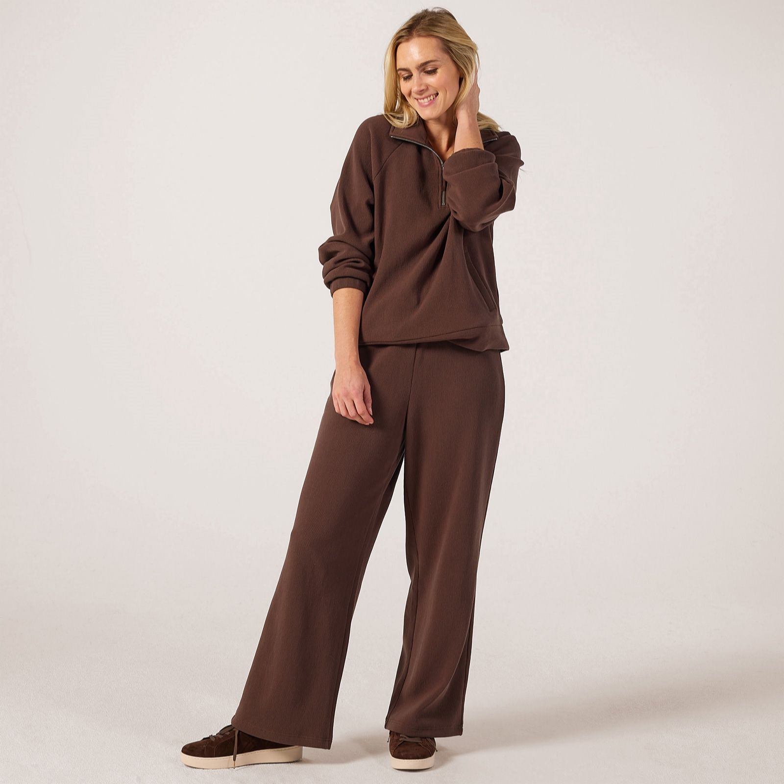 Denim & Co. Ribbed Wide-Leg Trousers Petite