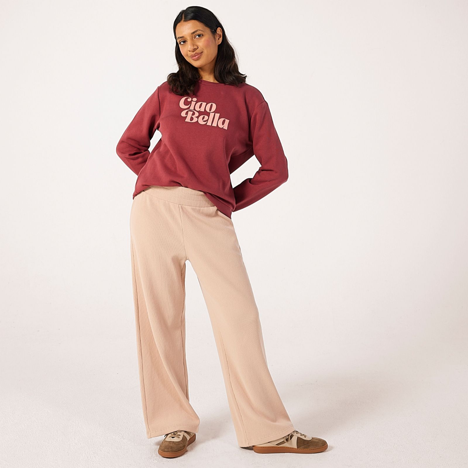 Denim & Co. Ribbed Wide-Leg Trousers Petite