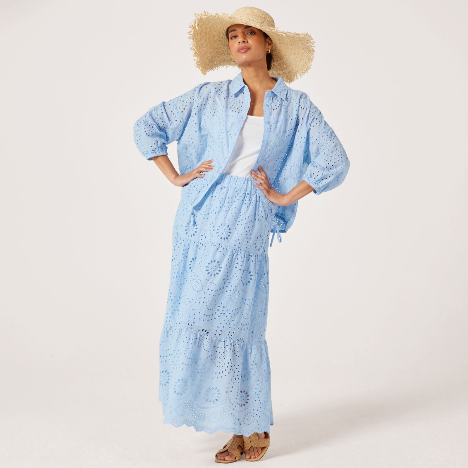 Malissa J Part Lined Broderie Anglaise Tiered Maxi Skirt