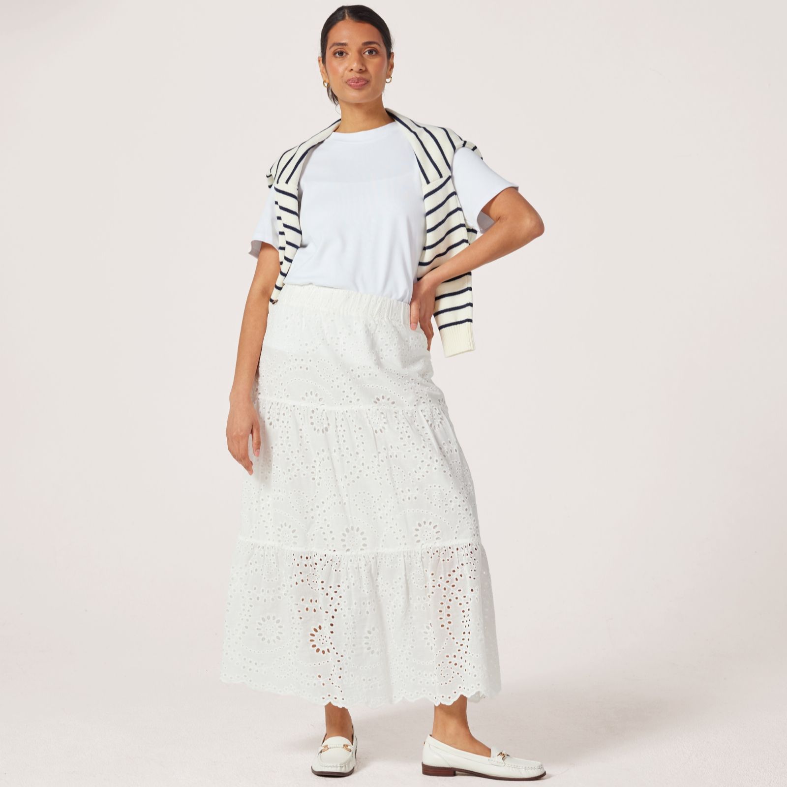 Malissa J Part Lined Broderie Anglaise Tiered Maxi Skirt