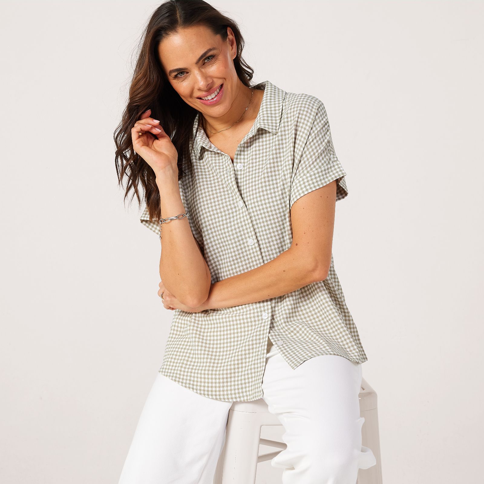 Kim & Co Printed Poplin Yassi Short Dolman Sleeve Shirt