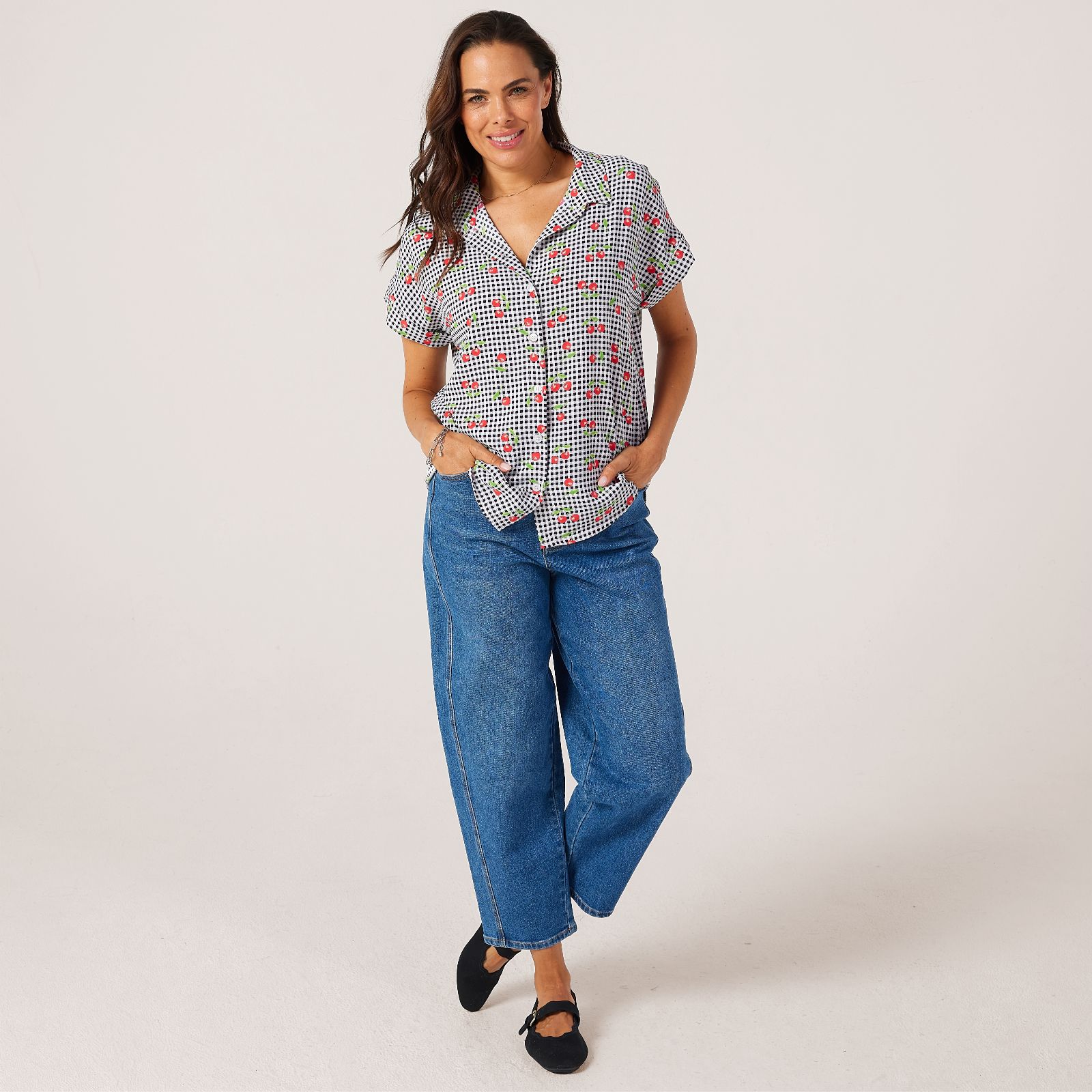 Kim & Co Printed Poplin Yassi Short Dolman Sleeve Shirt