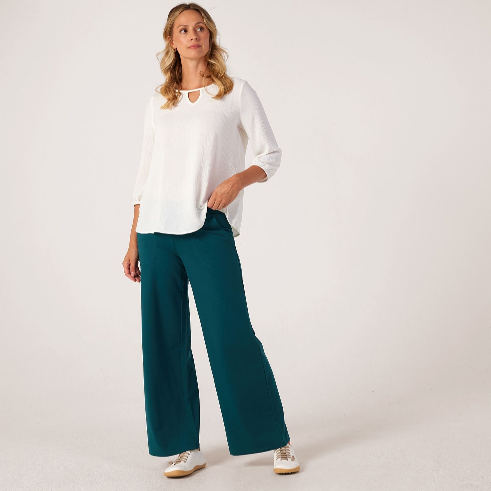 Denim & Co French Terry Wide Leg Trouser Petite