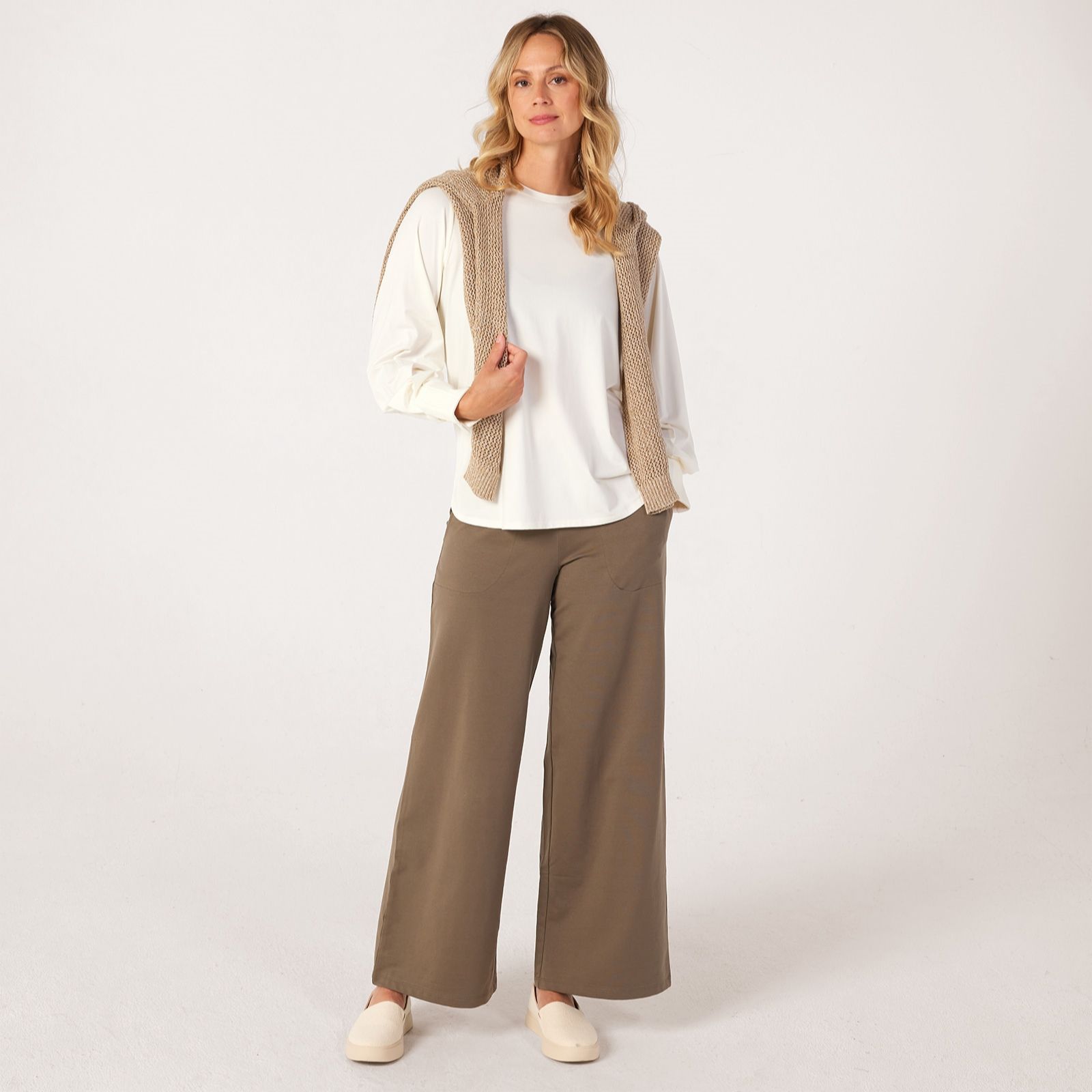 Denim & Co French Terry Wide Leg Trouser Petite