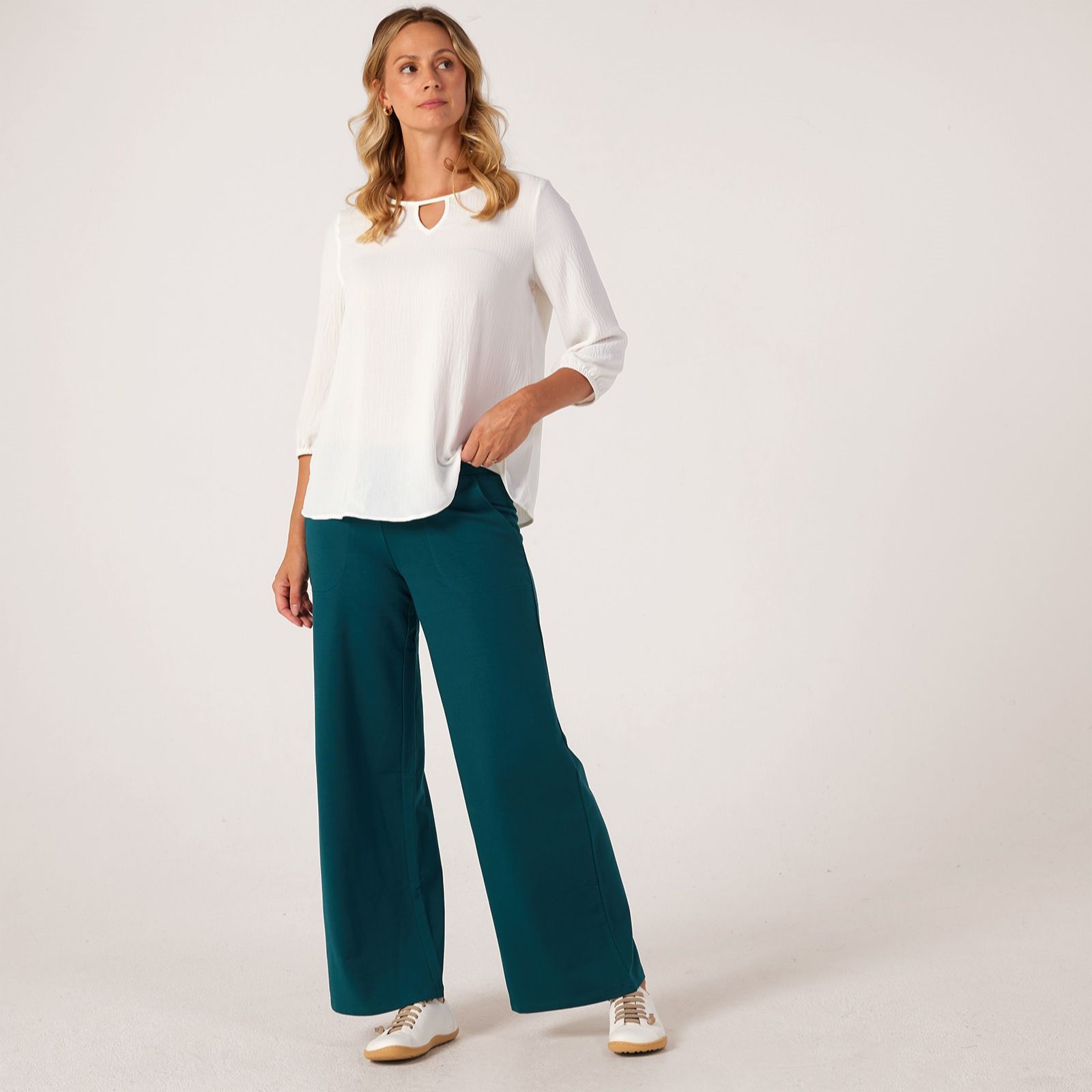 Denim & Co French Terry Wide Leg Trouser Petite