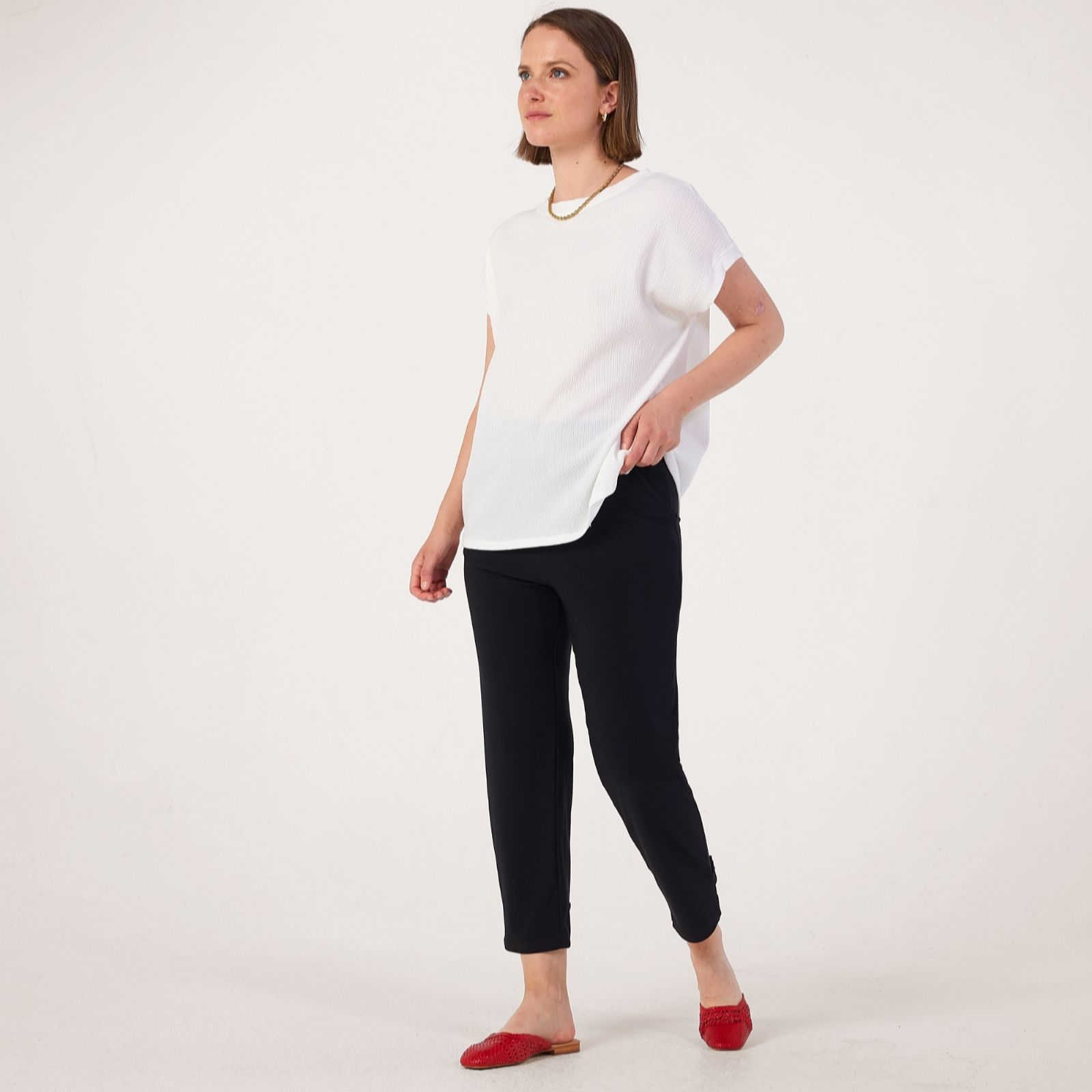 Kim & Co Deluxe Brazil Jersey Kaia Ankle Tab Button Petite Trousers