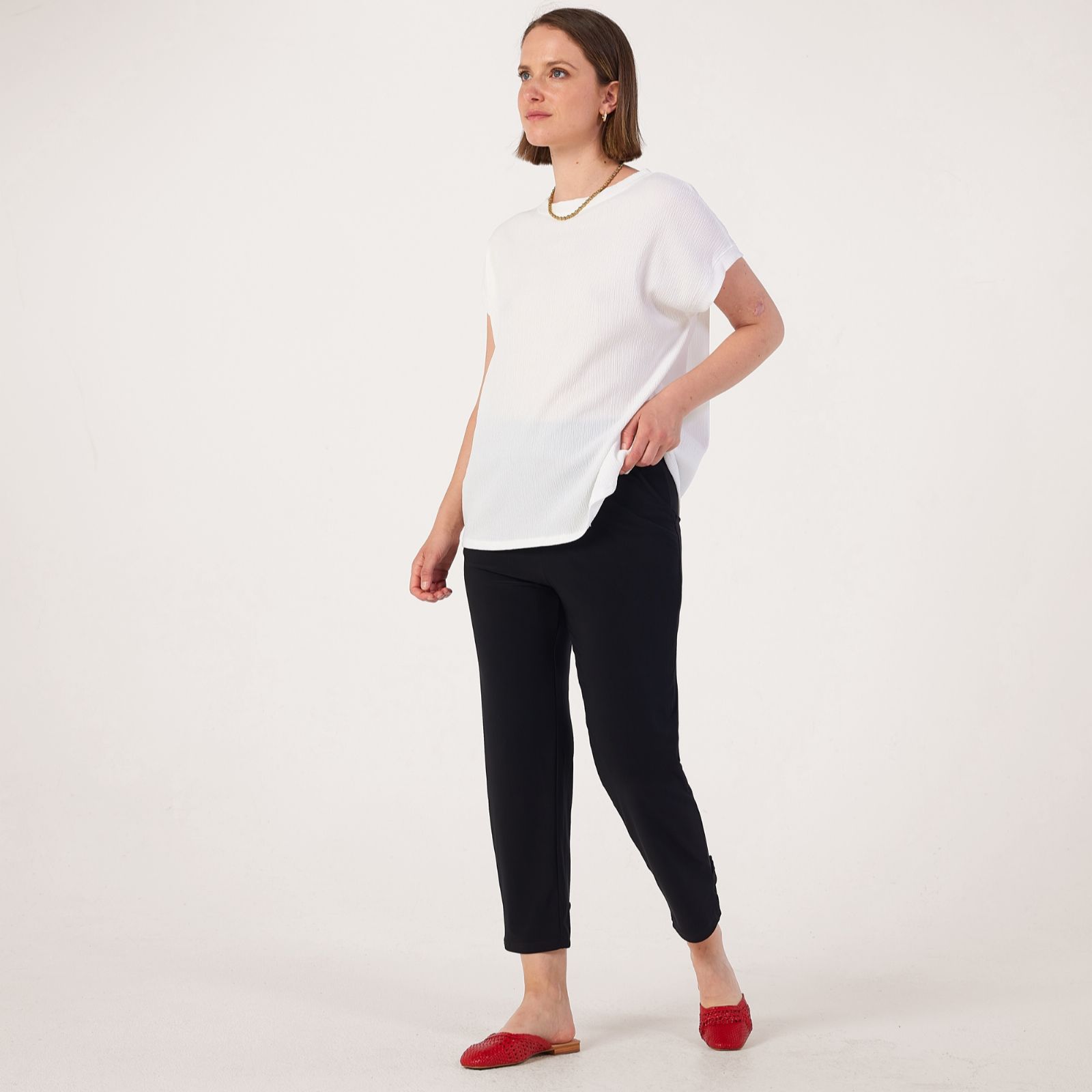 Kim & Co Deluxe Brazil Jersey Kaia Ankle Tab Button Petite Trousers