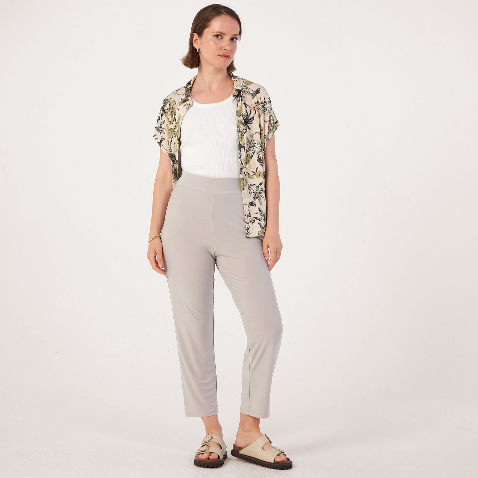 Kim & Co Deluxe Brazil Jersey Kaia Ankle Tab Button Petite Trousers