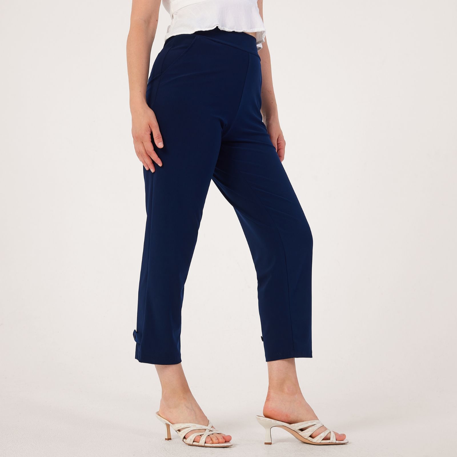Kim & Co Deluxe Brazil Jersey Kaia Ankle Tab Button Petite Trousers