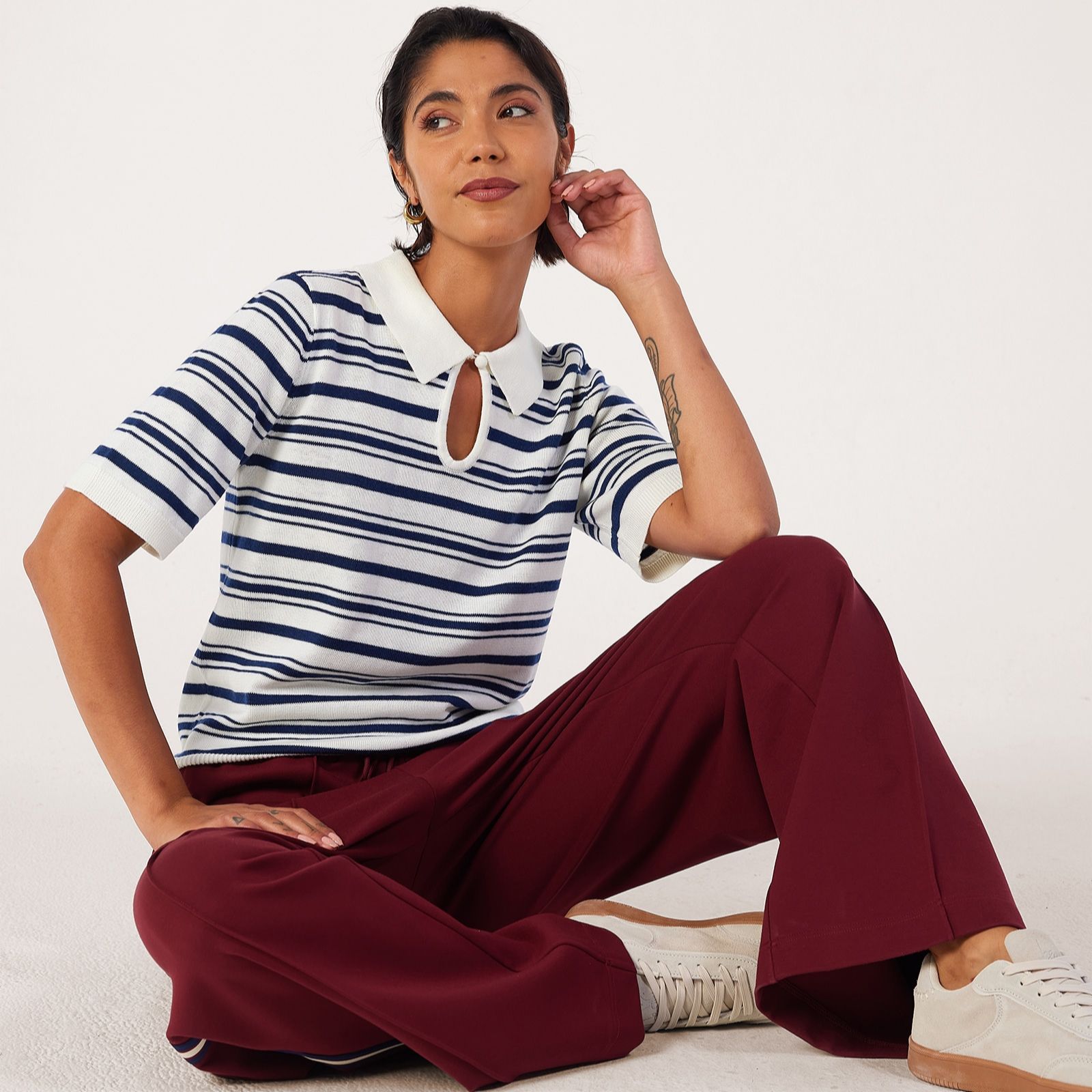 Ben de Lisi Short Sleeve Stripe Knitted Polo Top