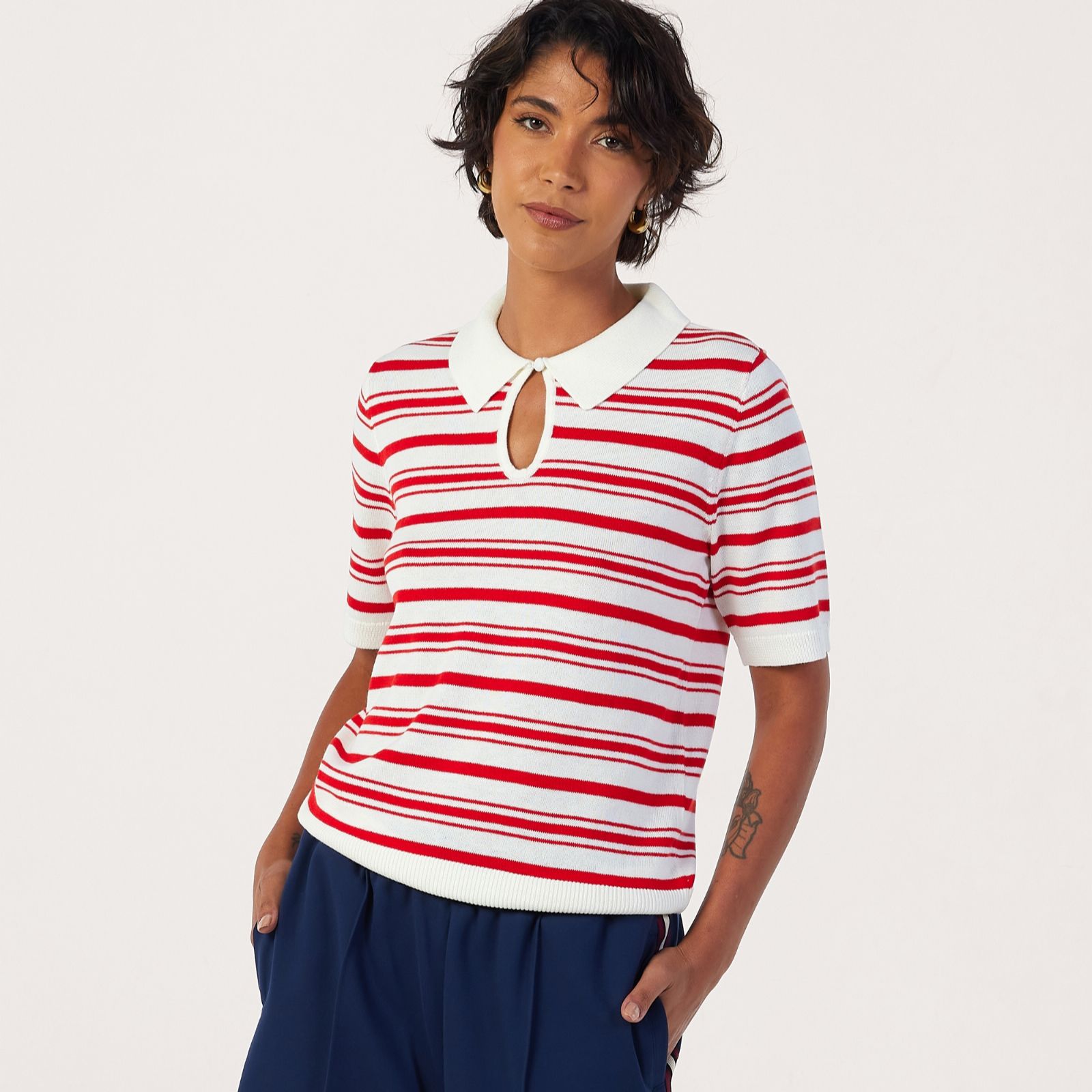 Ben de Lisi Short Sleeve Stripe Knitted Polo Top