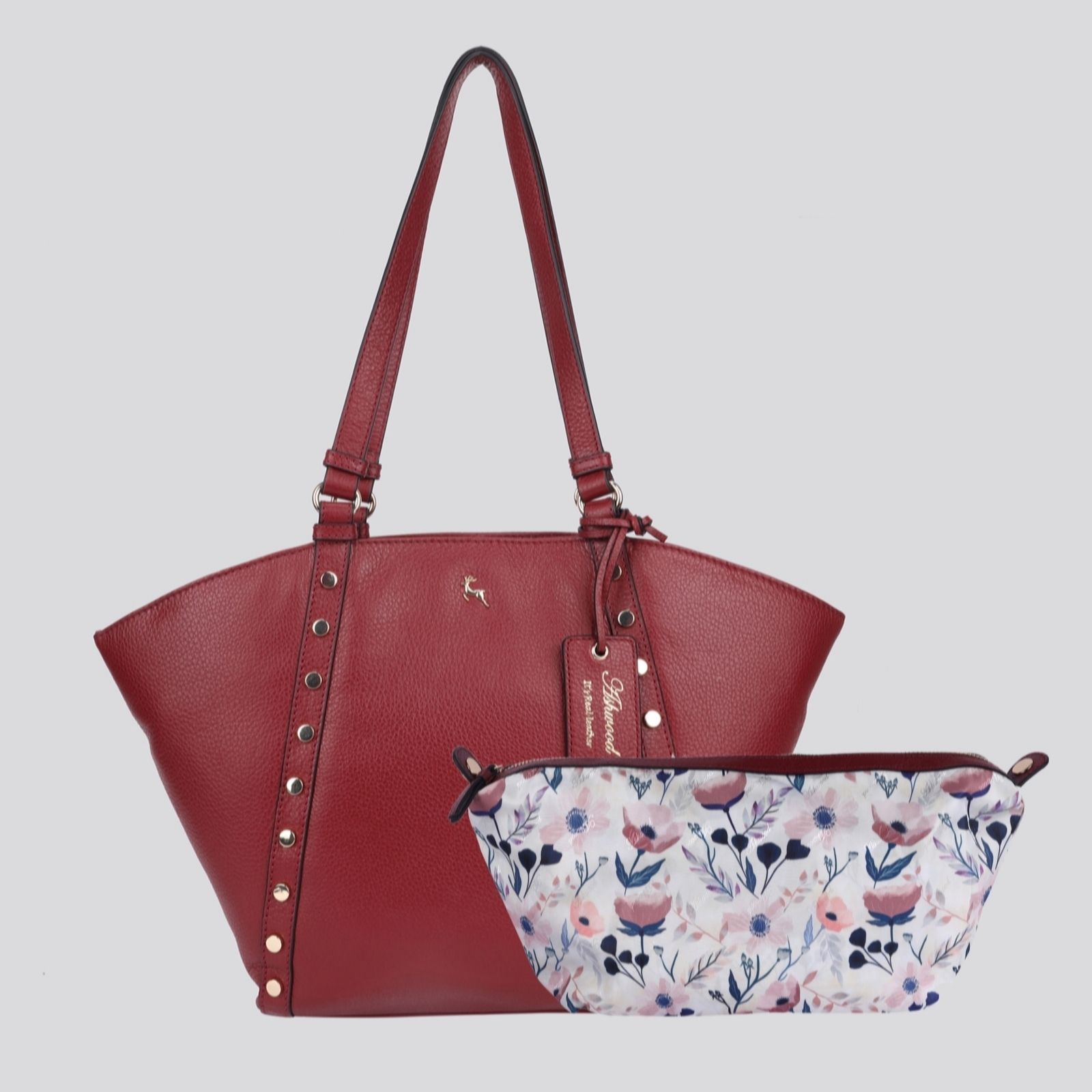 Outlet Ashwood Leather Shoulder Bag with Stud Detail