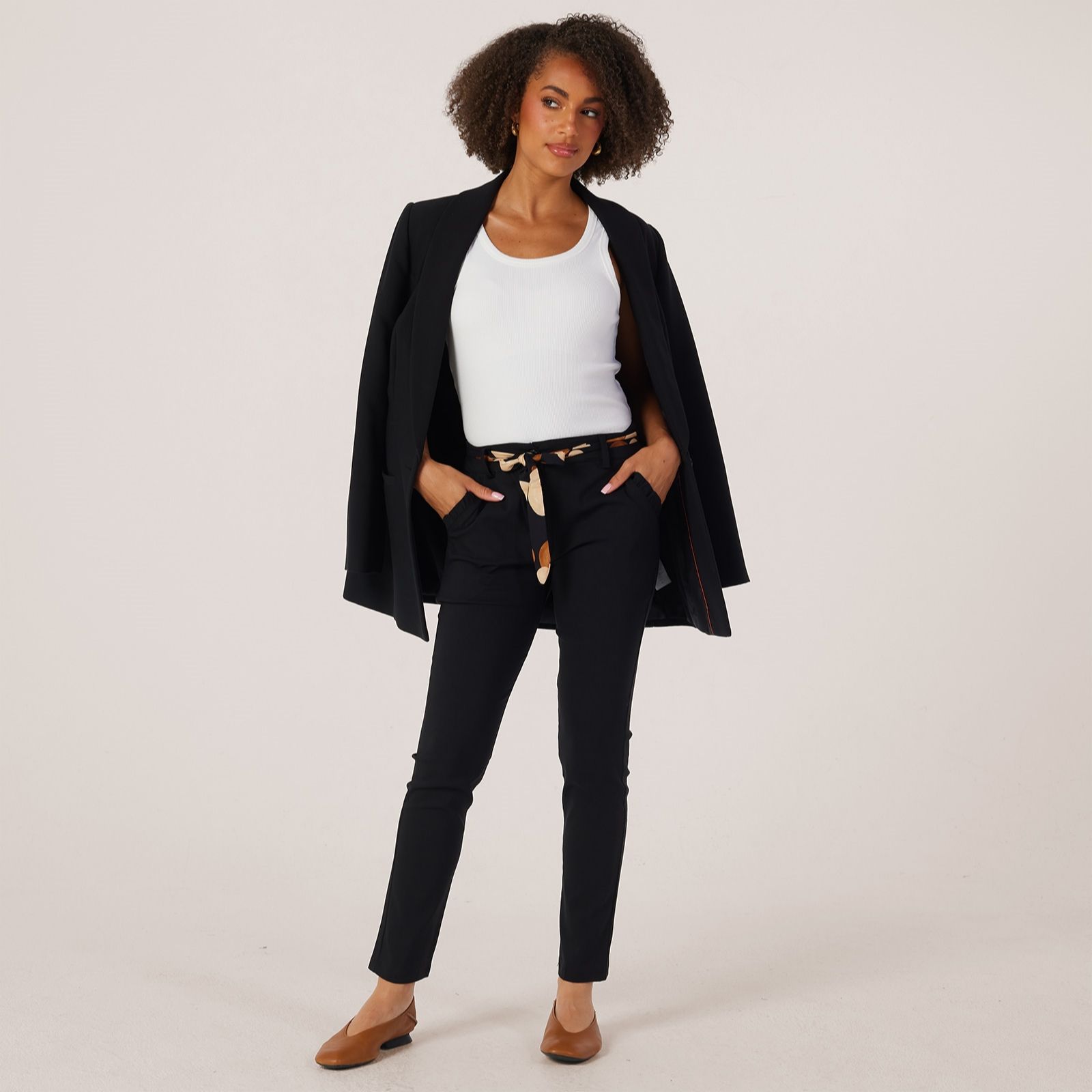 Izabel London Cropped Stretch Trousers with Scarf Belt