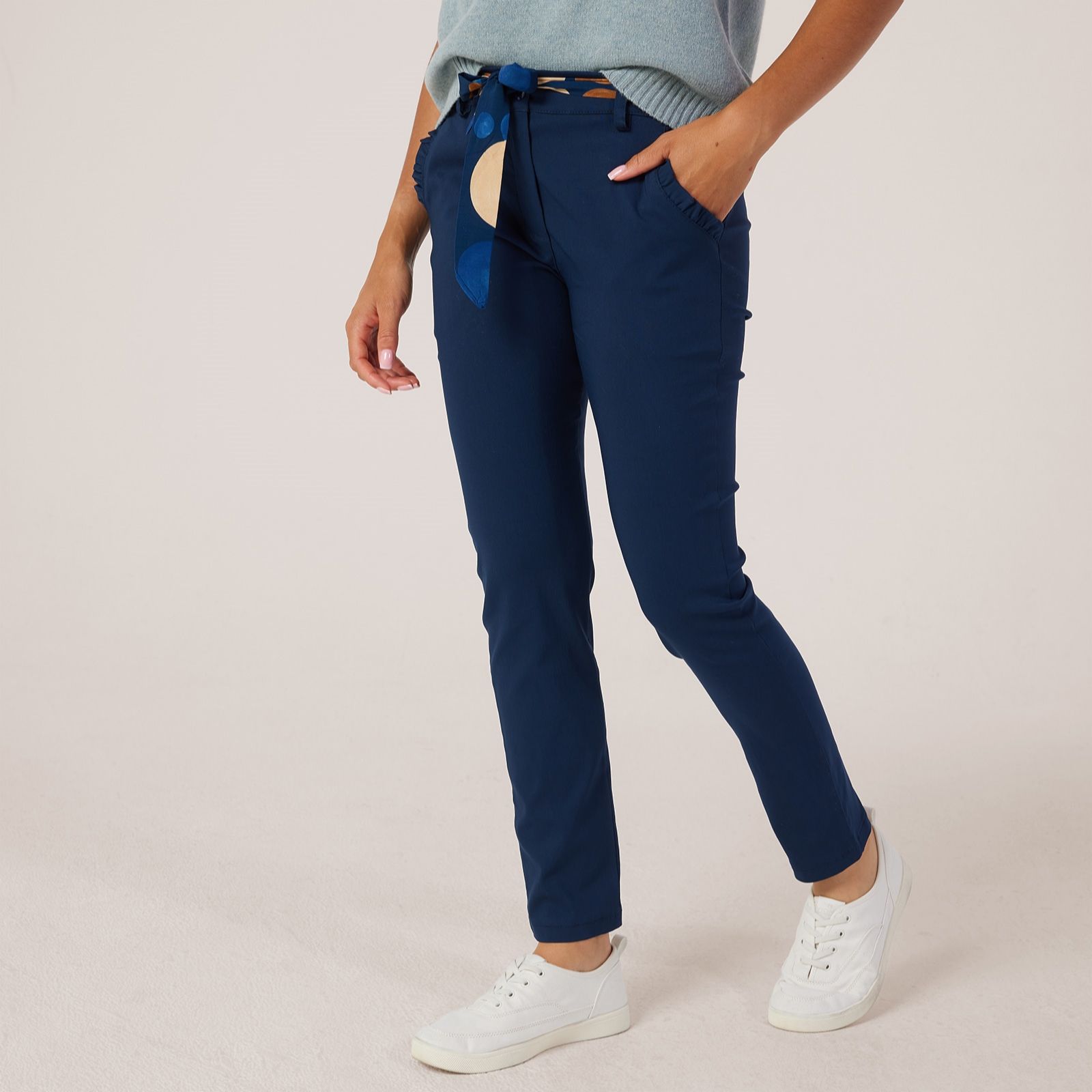 Izabel London Cropped Stretch Trousers with Scarf Belt