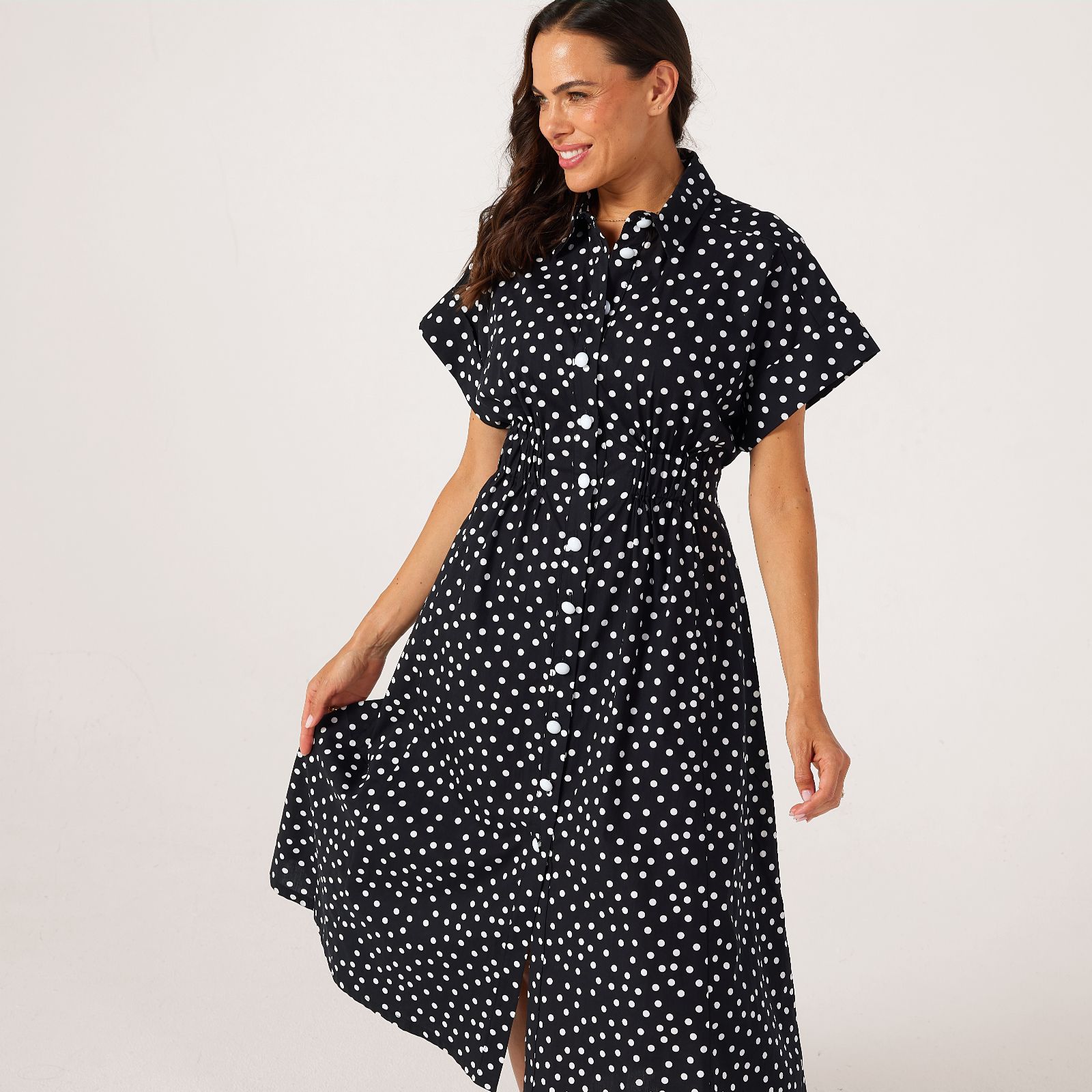 Helene Berman Gathered Stretch Waist Detail Midi Shirt Dress