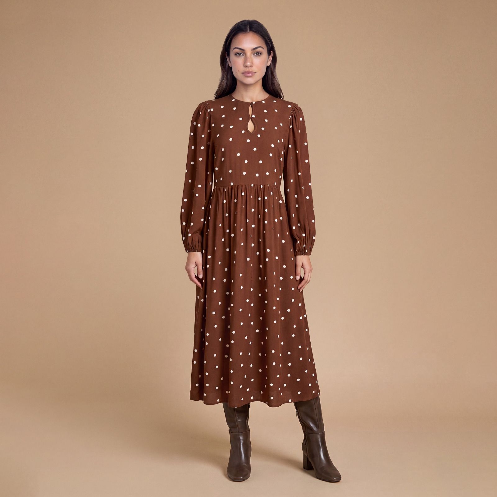 Dorothy Perkins Double Keyhole Blouson Sleeve Printed Midi Dress Petite