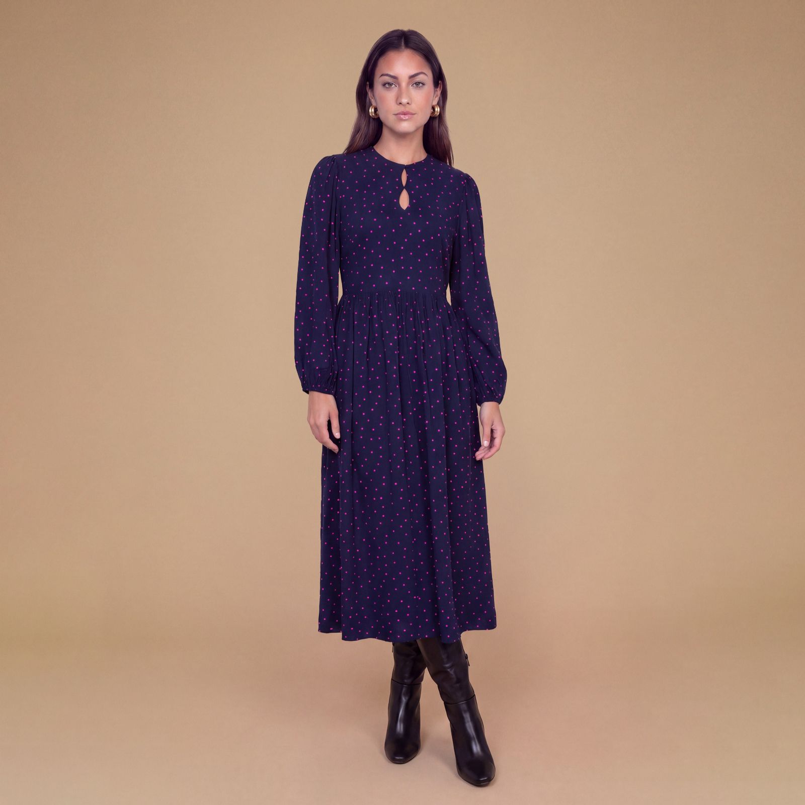 Dorothy Perkins Double Keyhole Blouson Sleeve Printed Midi Dress Petite
