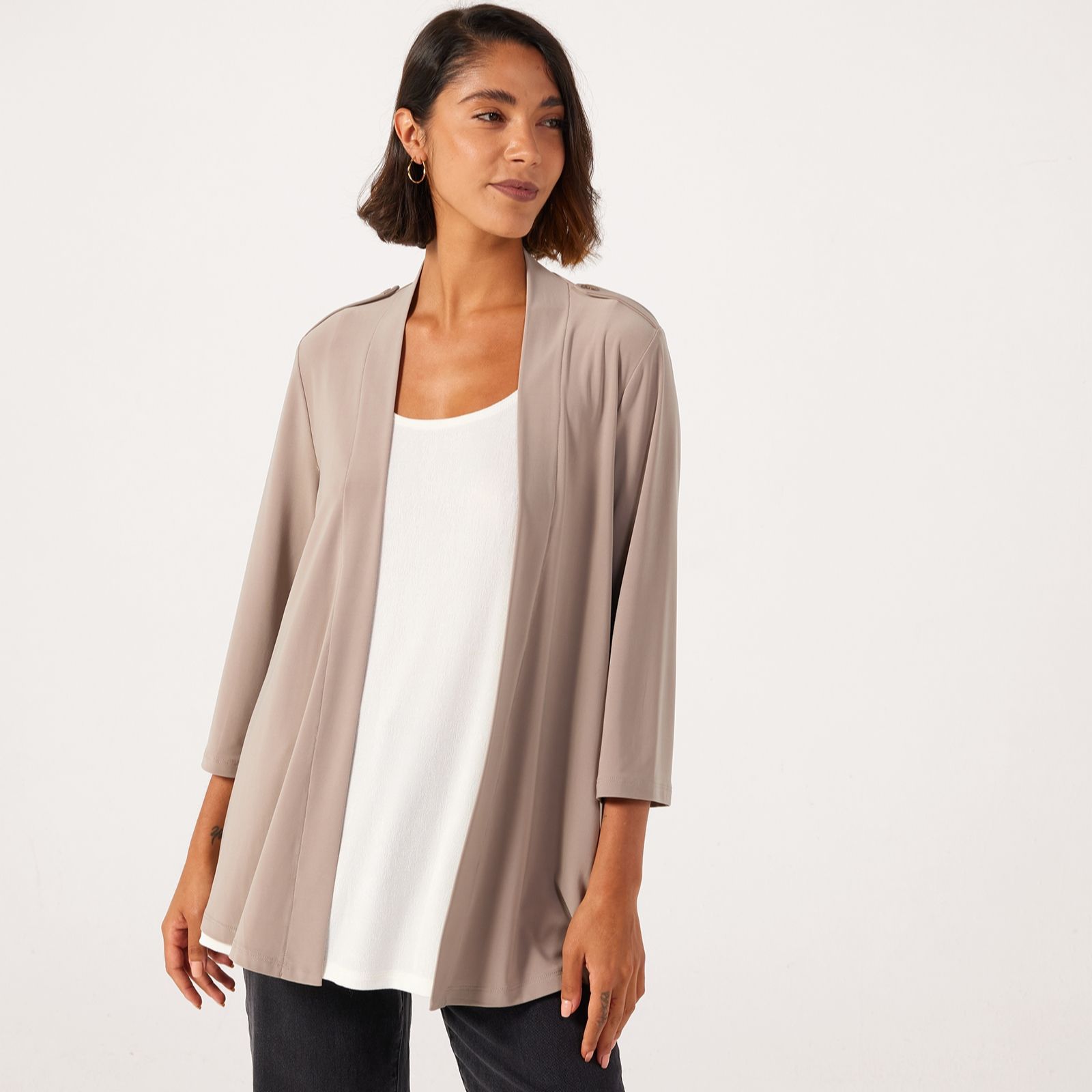 Kim & Co Deluxe Brazil Jersey 3/4 Sleeve Epaulettes Edge To Edge Cardigan