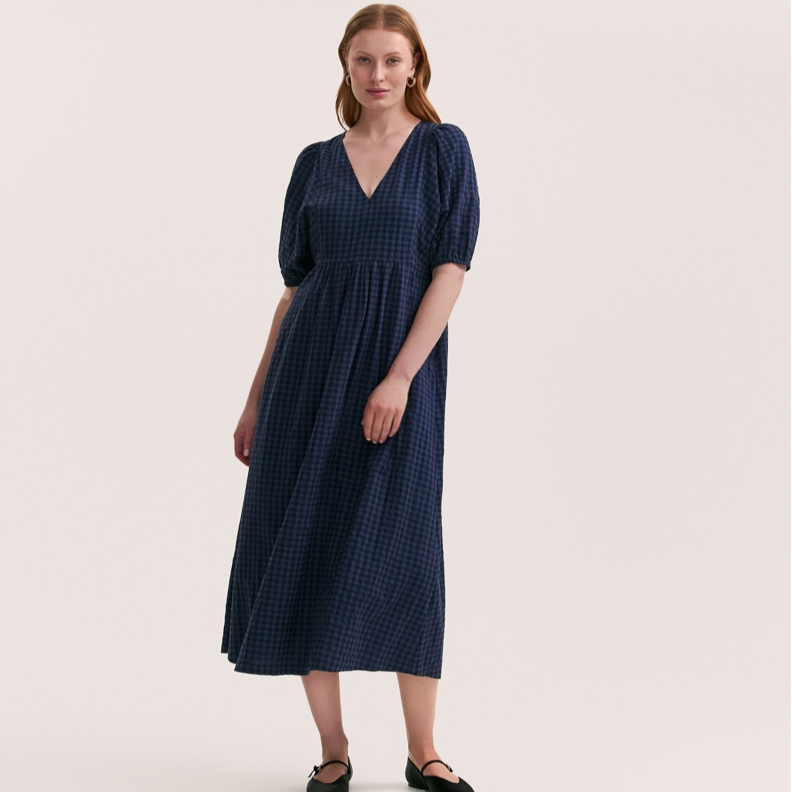 Finery London Chloe Cotton Viscose Mix Seersucker Puff Sleeve Dress