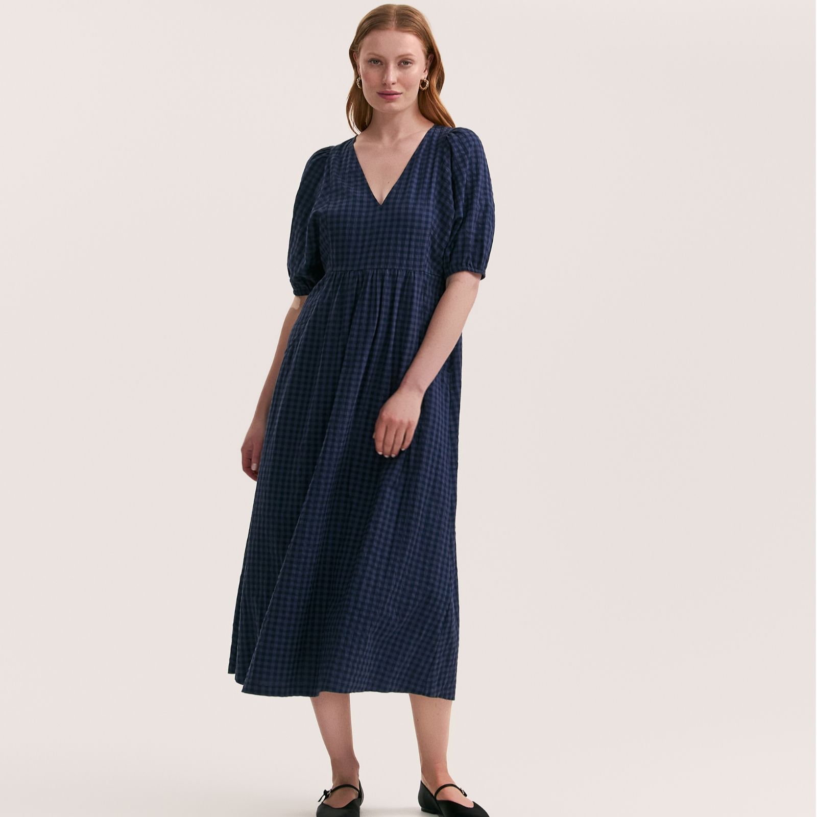 Finery London Chloe Cotton Viscose Mix Seersucker Puff Sleeve Dress