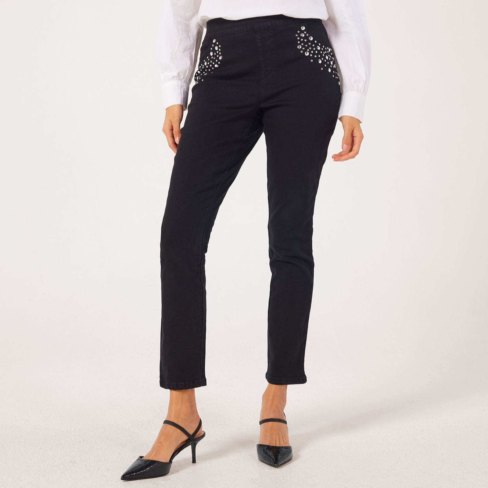 Nina Leonard Narrow Leg Denim Trousers with Studs Standard