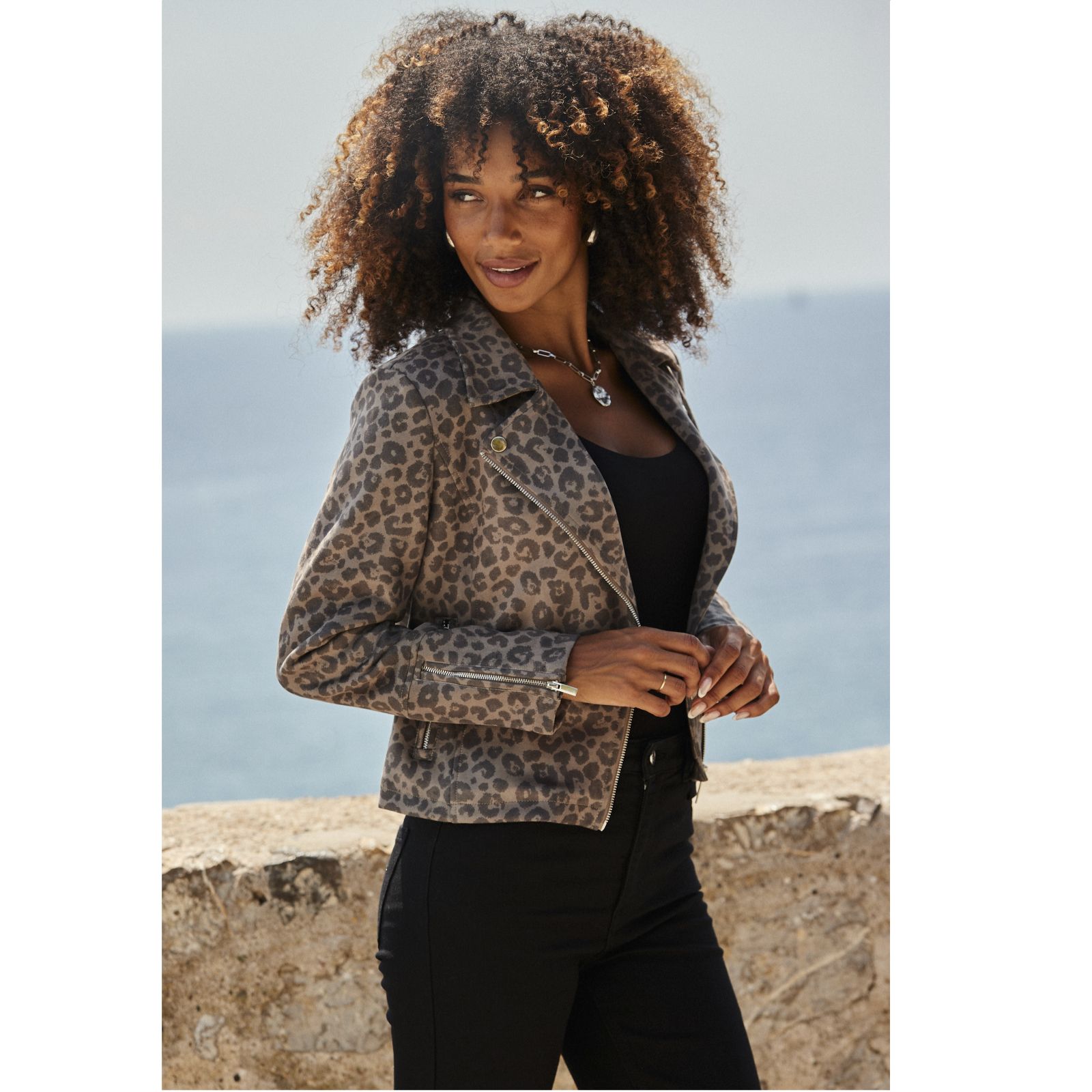 Sosandar Faux Suede Leopard Biker