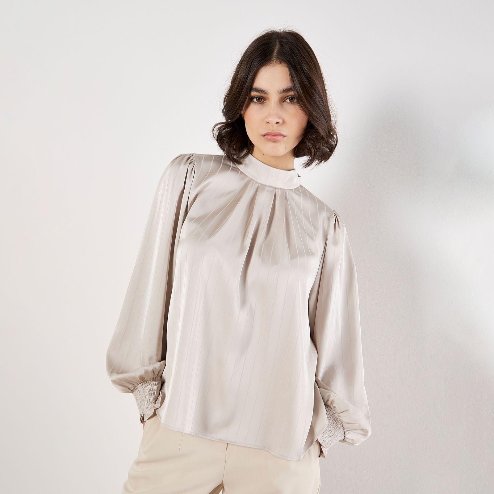 Apricot Satin Stripe Tie Back Top