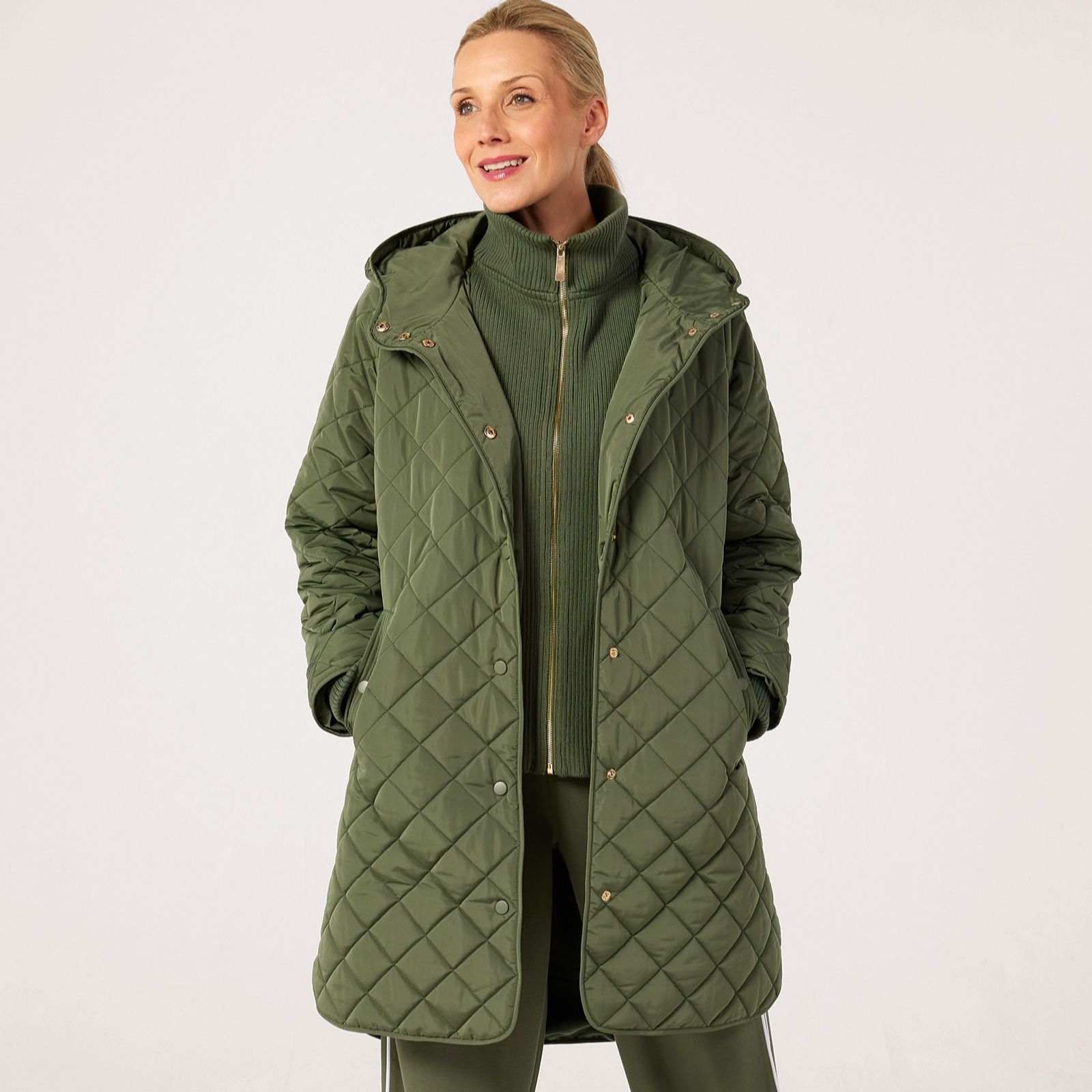 Ruth Langsford Leisurewear Quilted Coat with Knitted Mock Insert