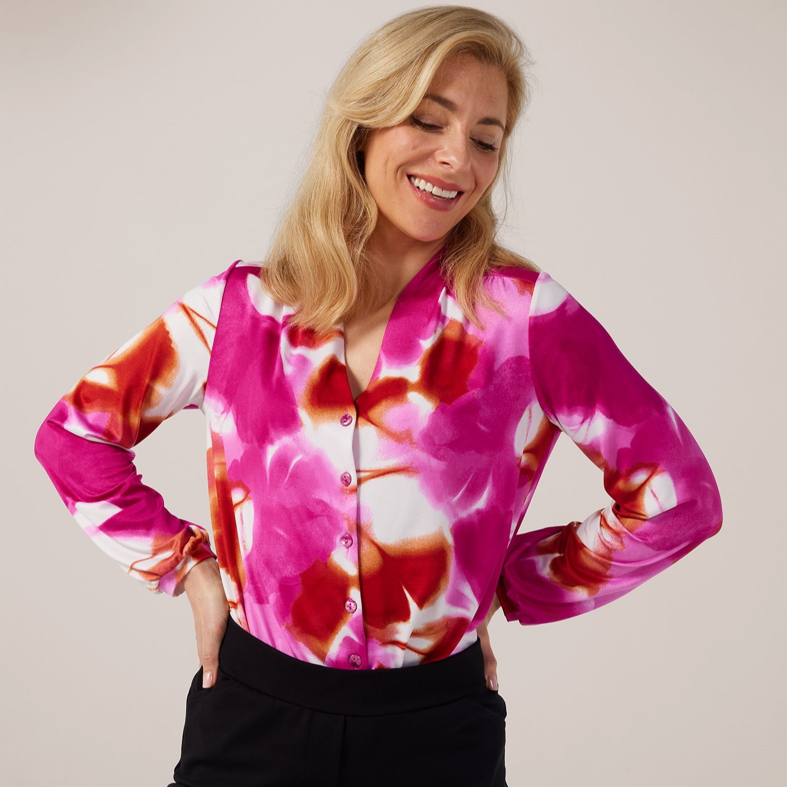 Kim & Co Printed Brazil Jersey Long Blouson Sleeve Shirt