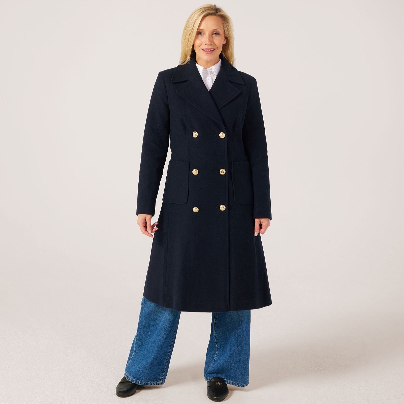 Helene Berman Wool-Blend Military-Style Double-Breasted Coat