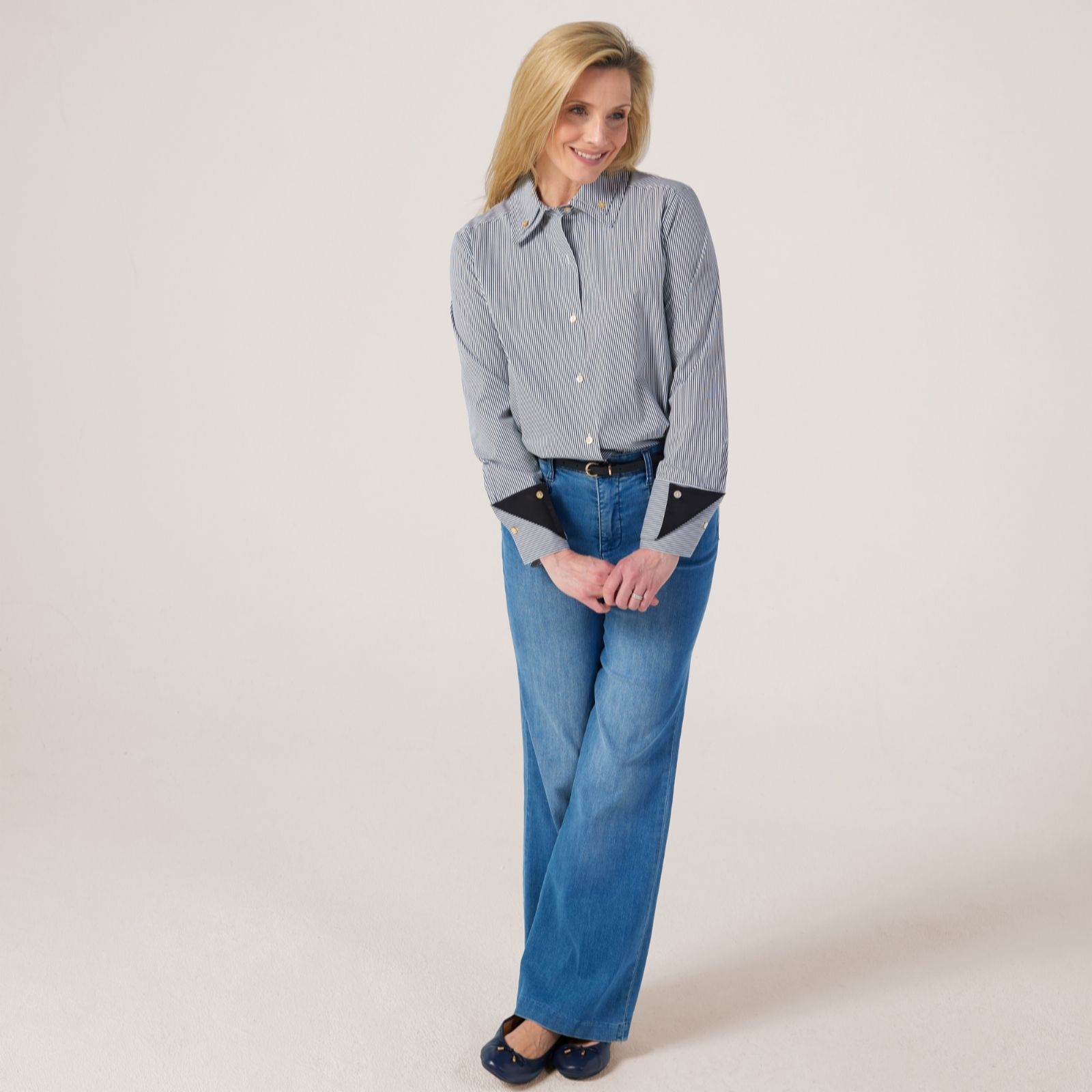 MarlaWynne Collection Cotton Poplin Shirt with Double Cuff Details