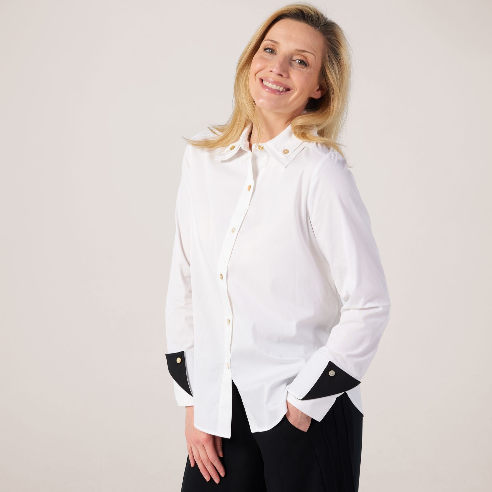 MarlaWynne Collection Cotton Poplin Shirt with Double Cuff Details