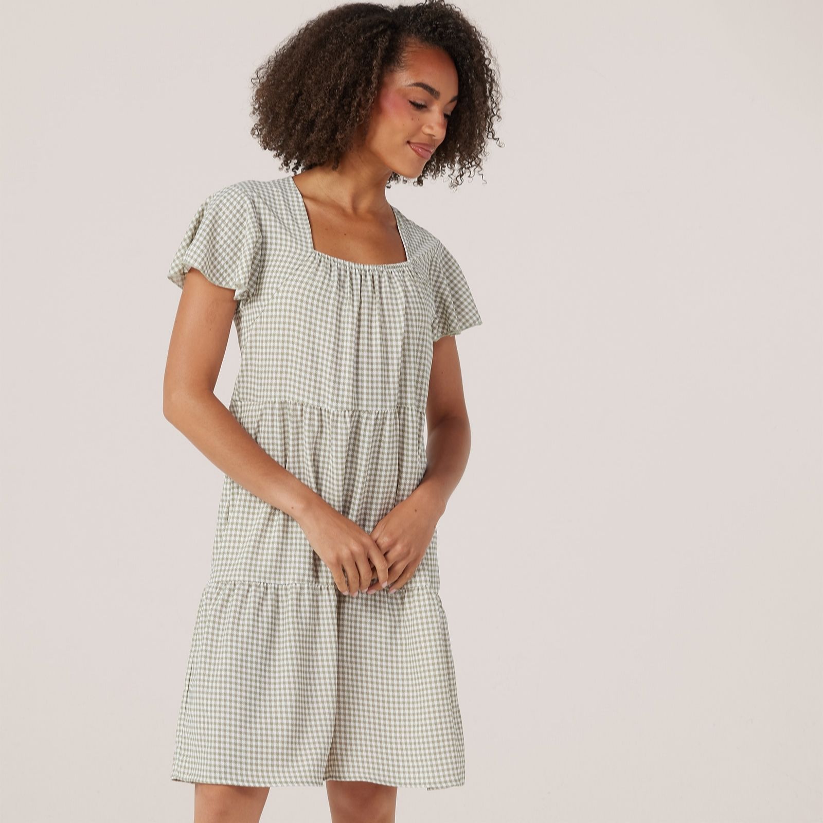 Kim & Co Printed Poplin Short Sleeve Tiered Dress