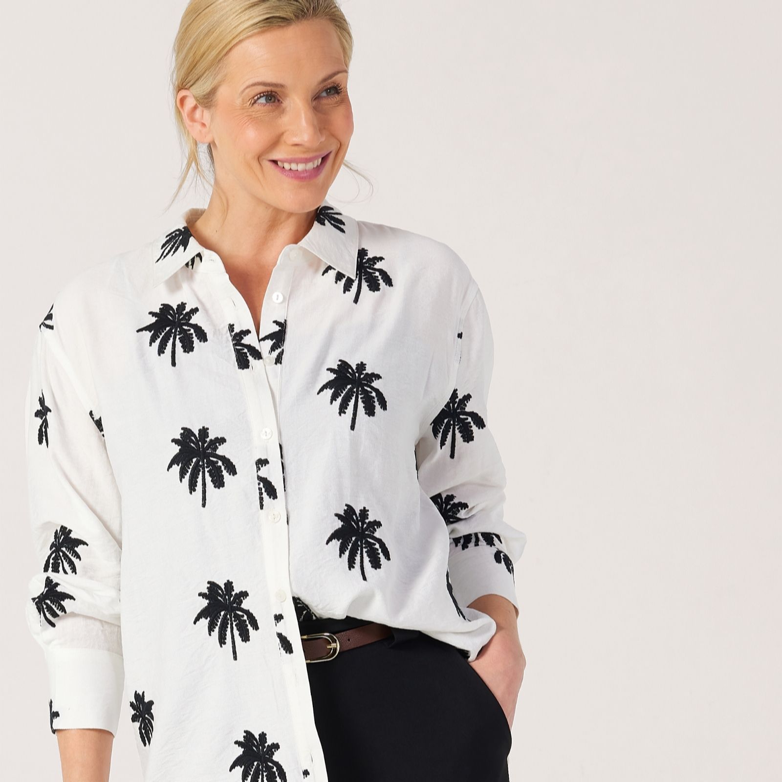 Izabel London Palm Embroidered Shirt