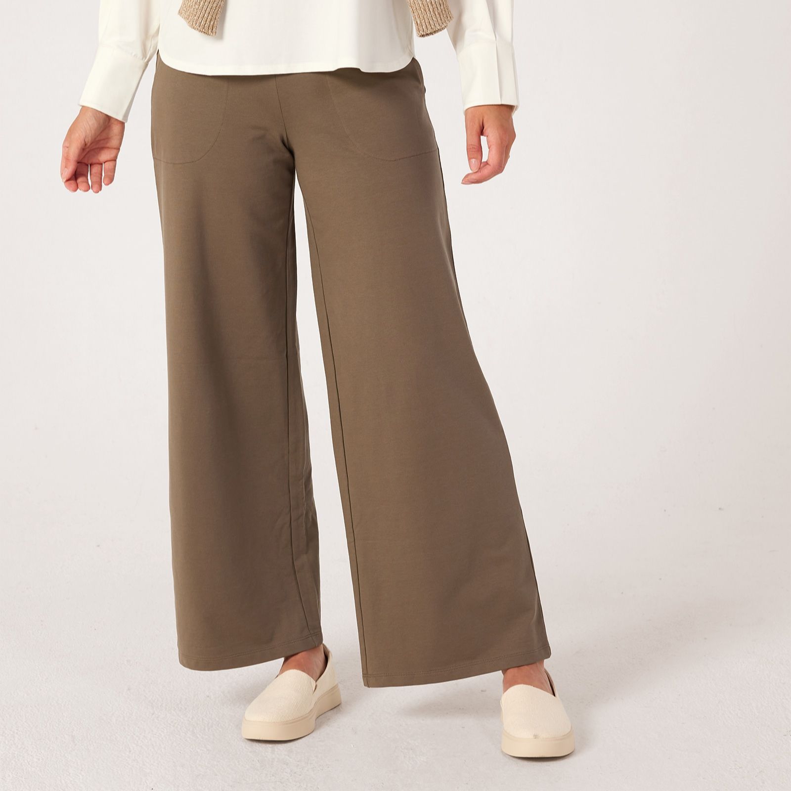 Denim & Co French Terry Wide Leg Trouser Standard