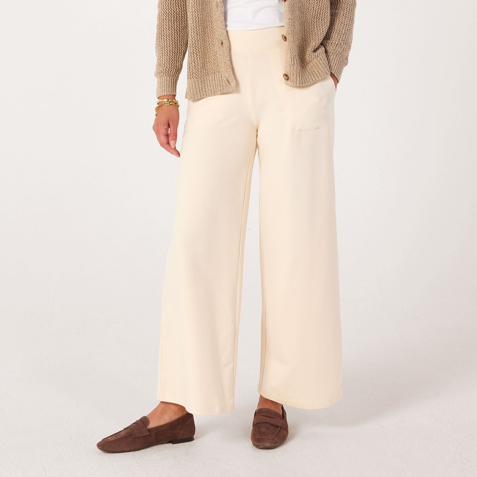 Denim & Co French Terry Wide Leg Trouser Standard