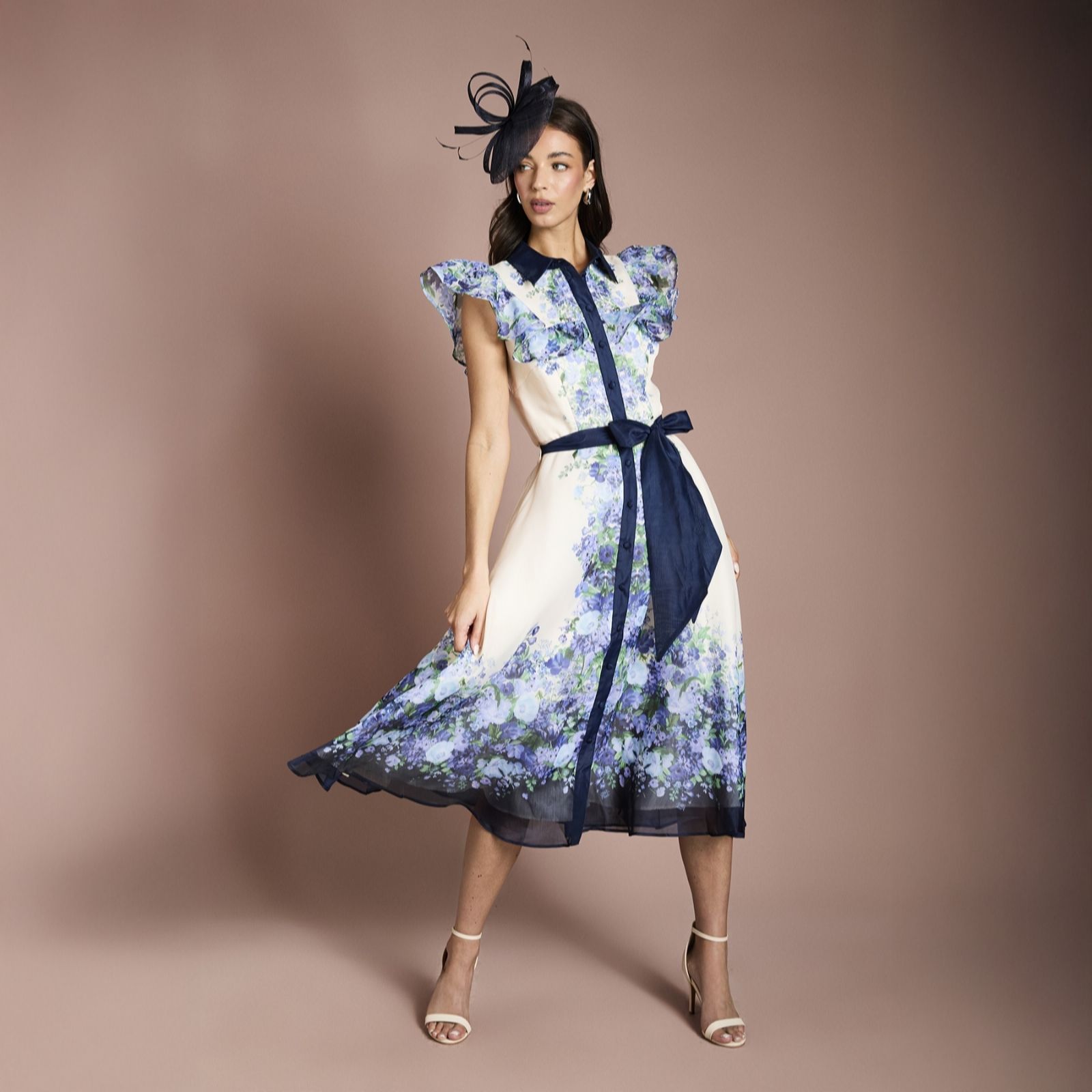 Coast Floral Placement Print Frill Shirt Dress