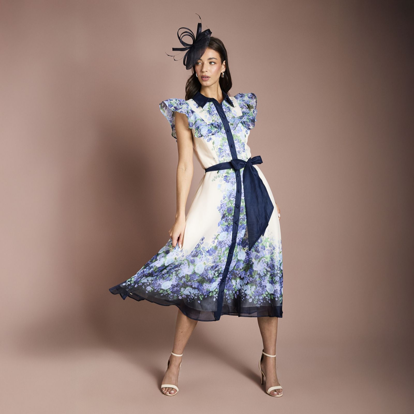 Coast Floral Placement Print Frill Shirt Dress