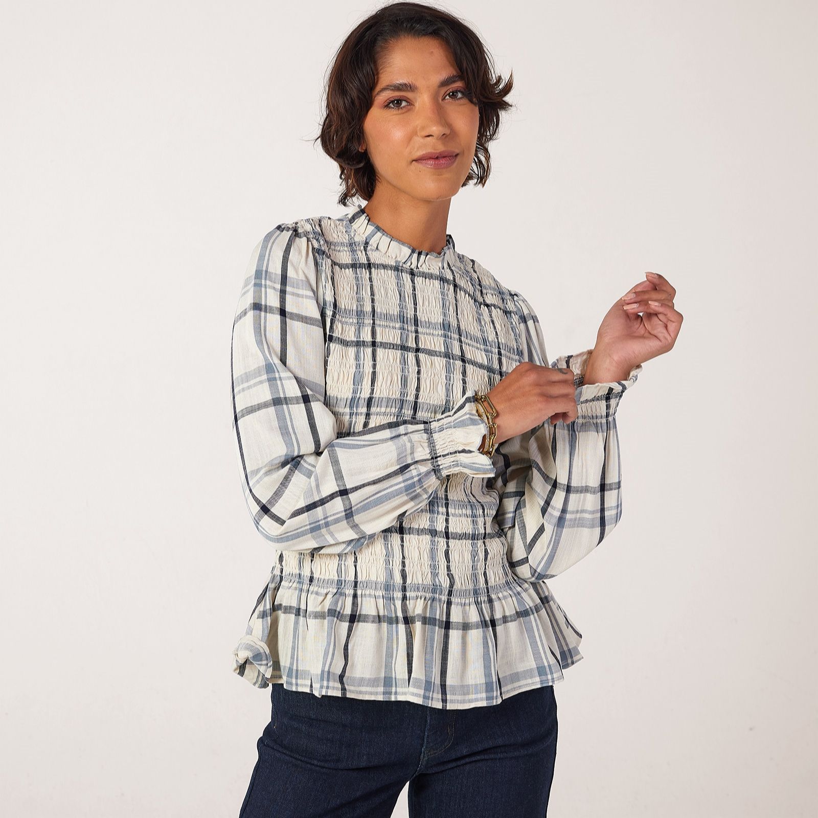 Izabel London Checked Shirred Top