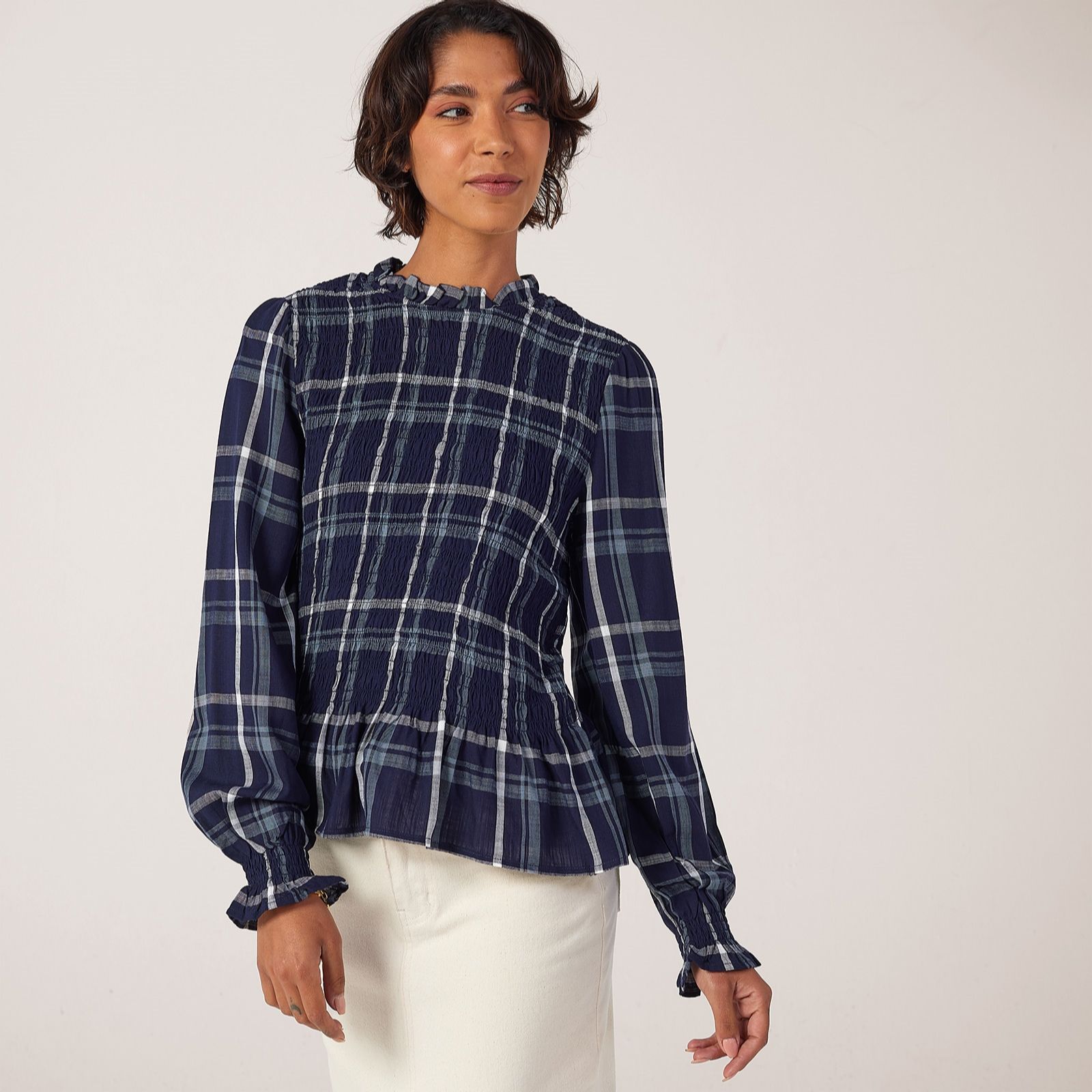 Izabel London Checked Shirred Top